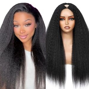 Yaki Straight V Part Half Wig 180% Density Wear & Go Glueless 18" Natural Black